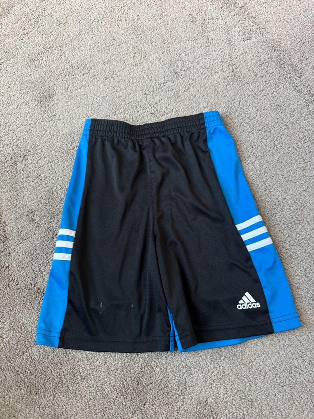 Adidas Black Blue Athletic Shorts Elastic Waist Logo Activewear Boys SIZE 5
